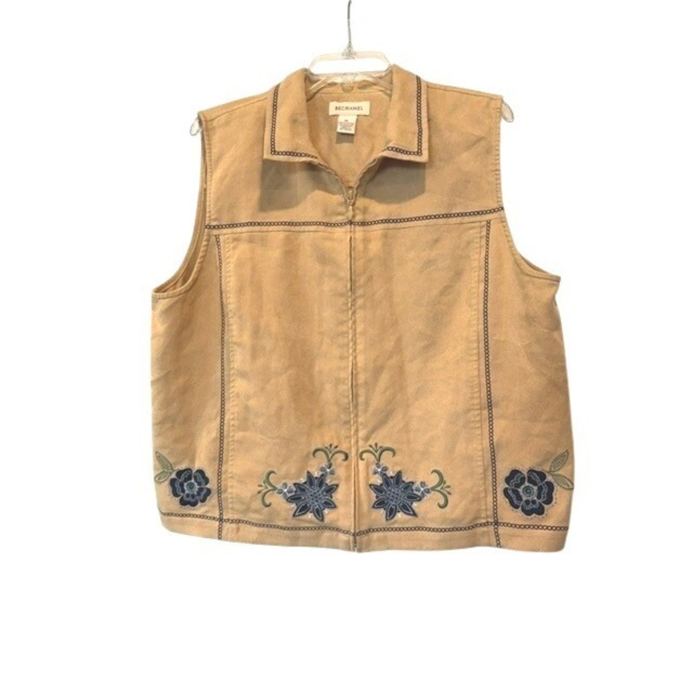 Vintage Bechamel Womens XL Faux Suede Vest Embroidered Western Boho Cowgirl